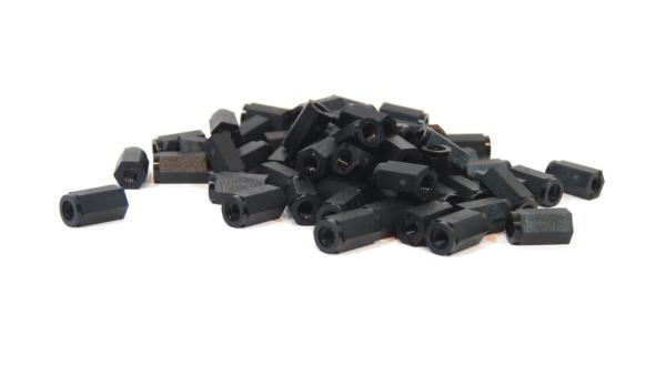 Nylon Abstandshalter M3 x 10 mm | Innengewinde beidseitig | Ø 6 mm | PA6 Schwarz