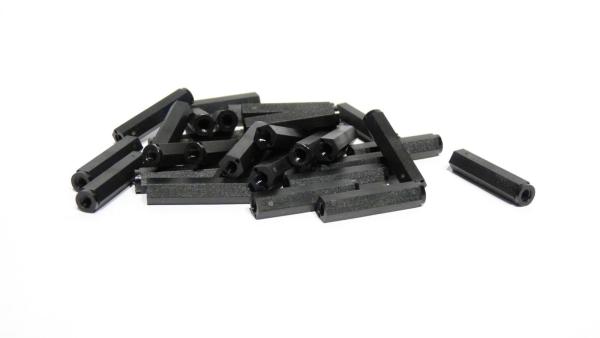 Nylon Abstandshalter M3 x 25 mm | Innengewinde beidseitig | Ø 6 mm | PA6 Schwarz